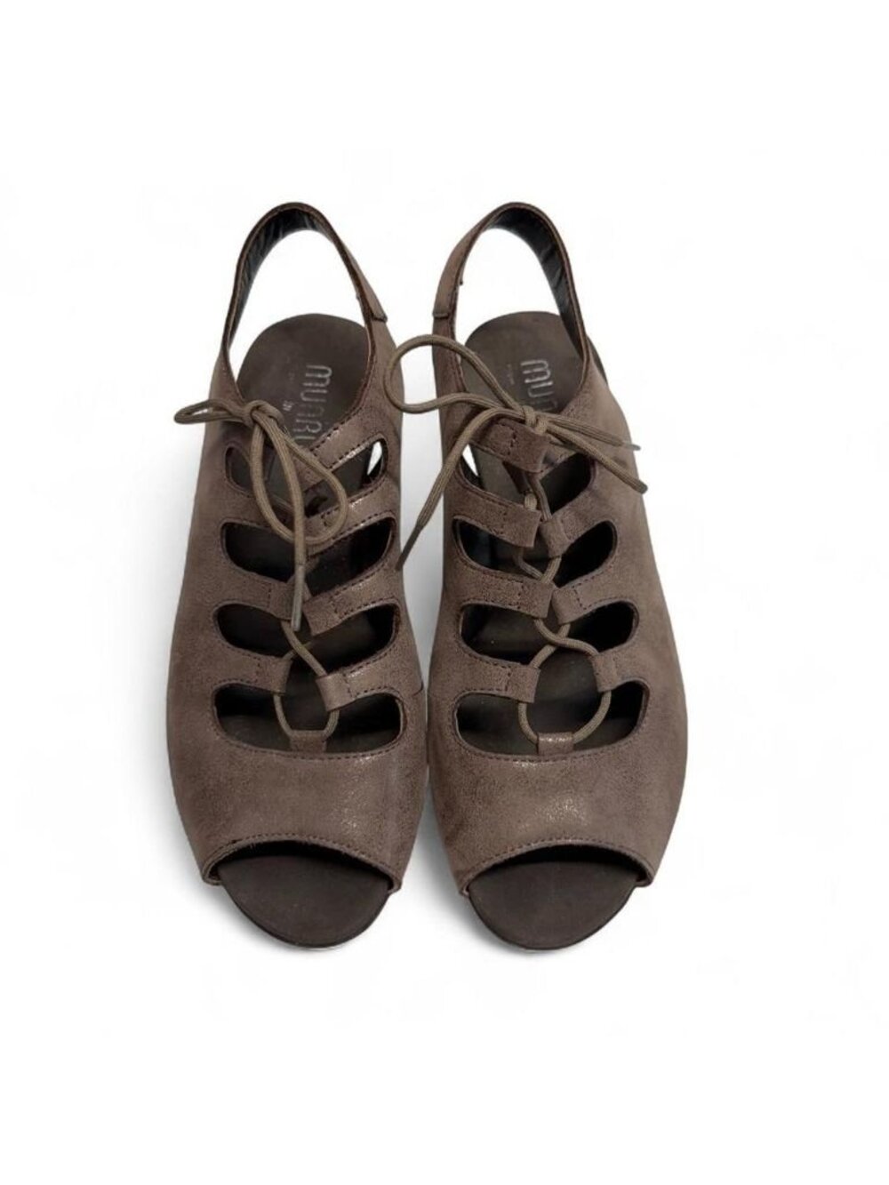 Munro Jillie Leather Caged Peep Toe Lace Up Heeled Sandals Women 9.5 Wide Summer
